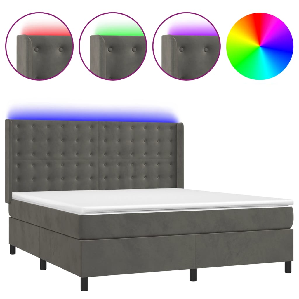 Sommier à lattes de lit matelas et LED Gris foncé 180x200 cm - XIOS
