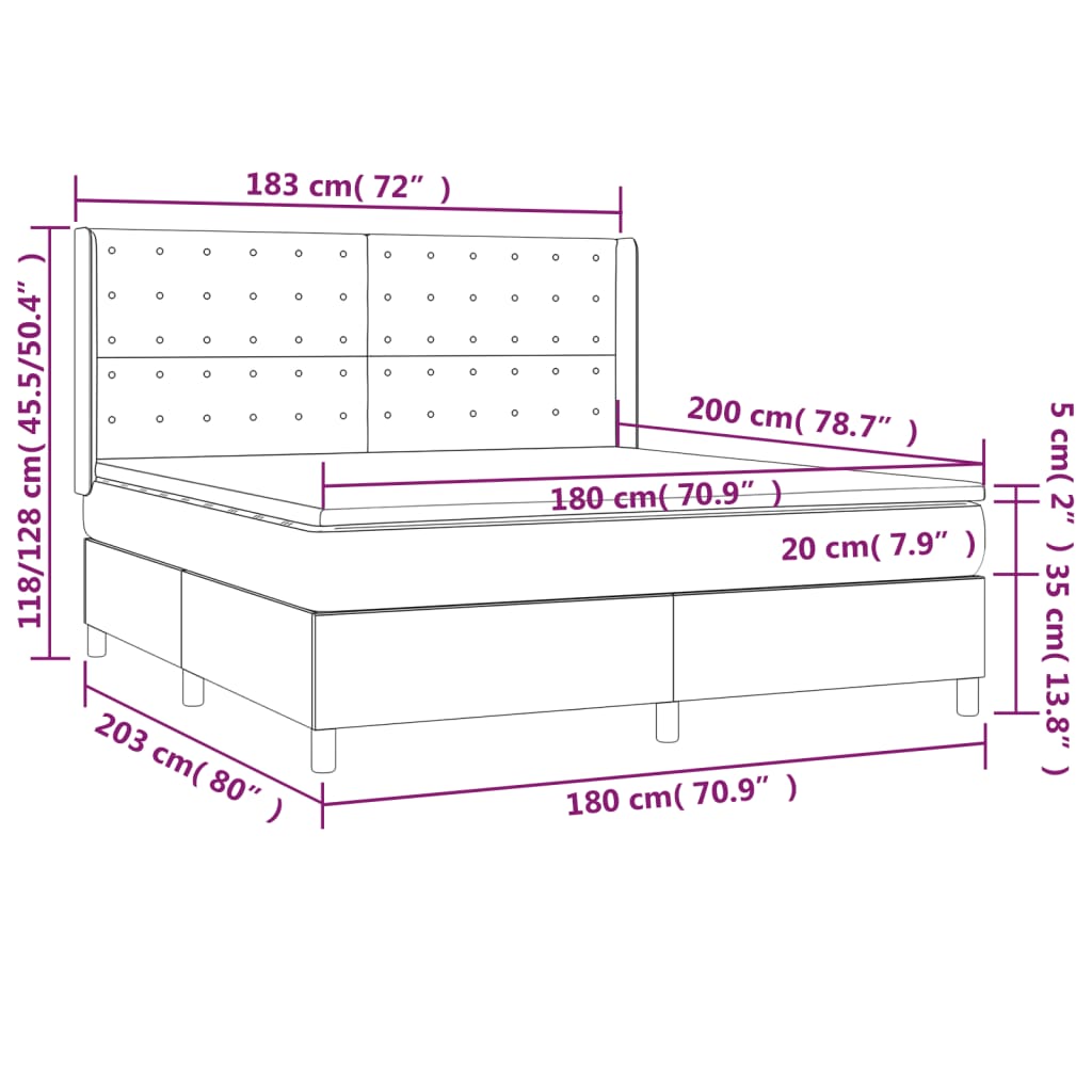 Sommier à lattes de lit matelas et LED Gris foncé 180x200 cm - XIOS