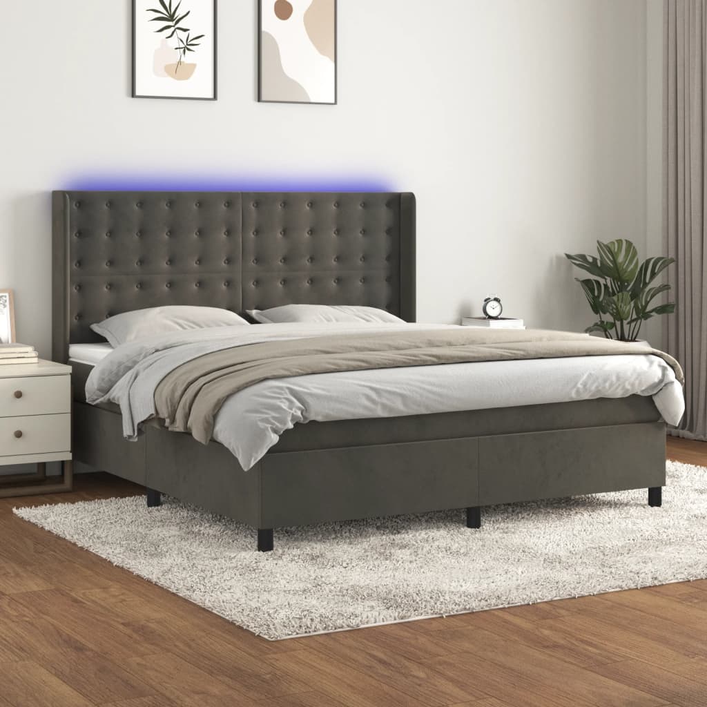 Sommier à lattes de lit matelas et LED Gris foncé 180x200 cm - XIOS