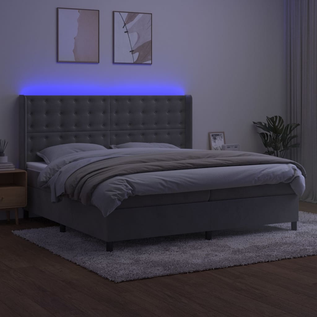 Sommier à lattes de lit matelas et LED Gris clair 200x200 cm - XIOS