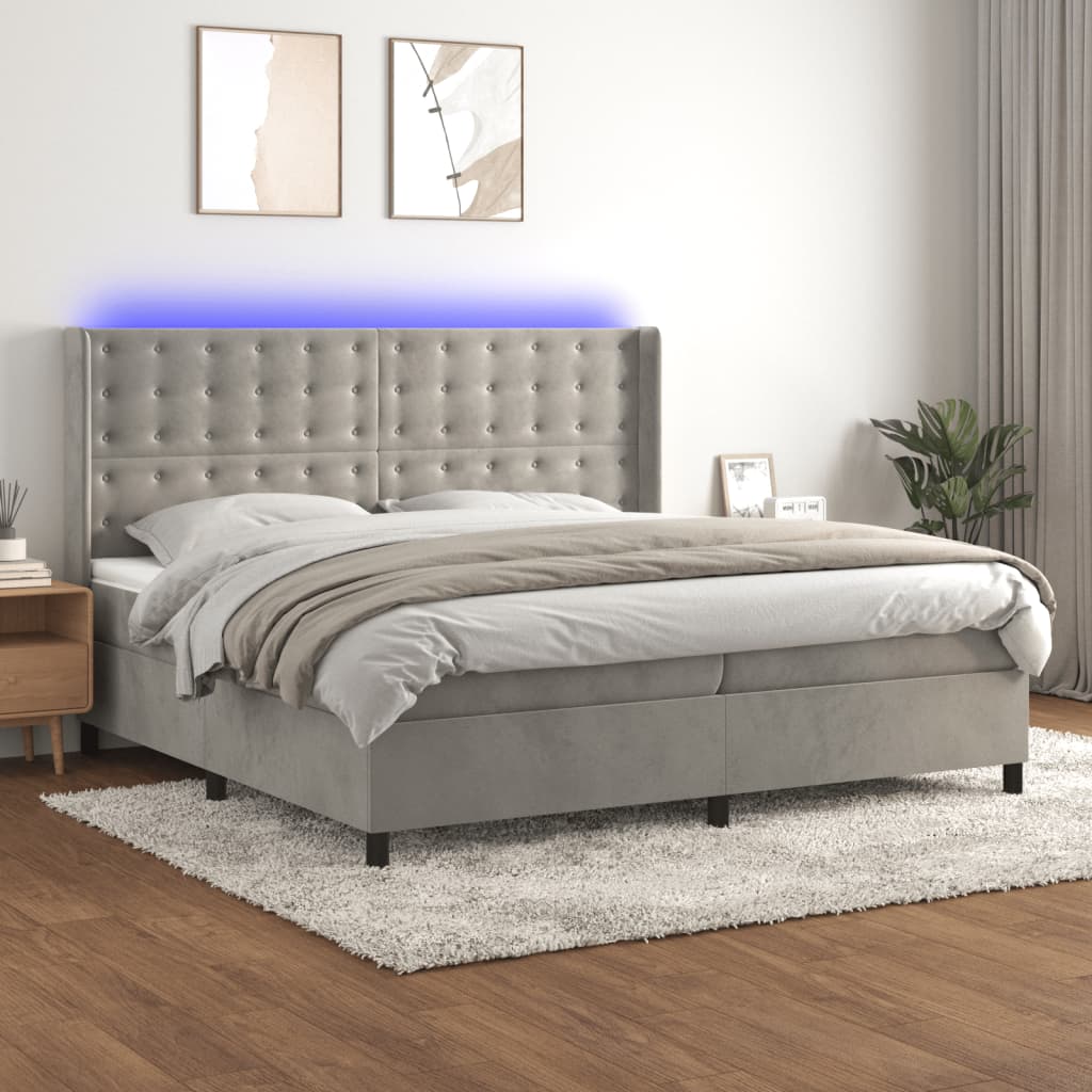 Sommier à lattes de lit matelas et LED Gris clair 200x200 cm - XIOS