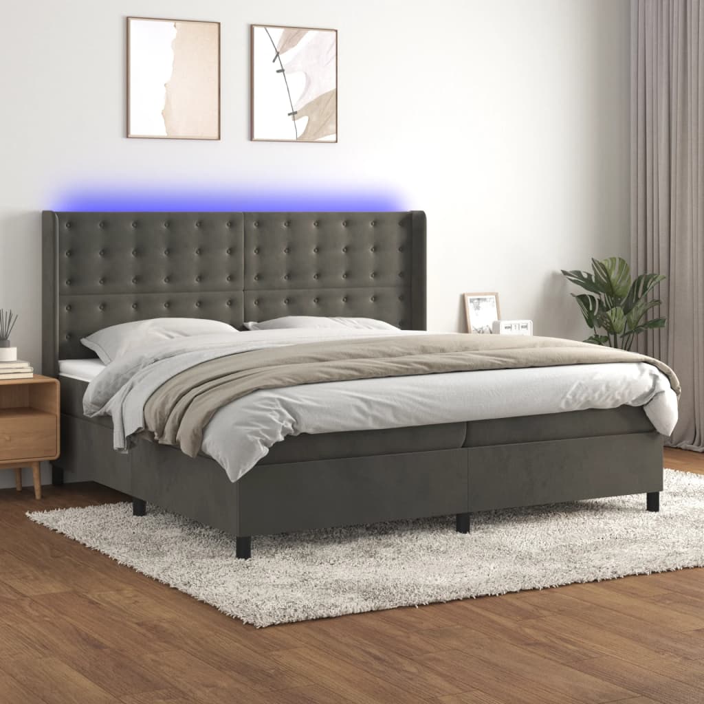 Sommier à lattes de lit matelas et LED Gris foncé 200x200 cm - XIOS