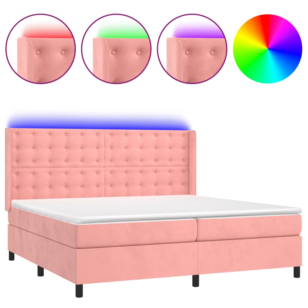 Sommier à lattes de lit matelas et LED Rose 200x200 cm Velours - XIOS