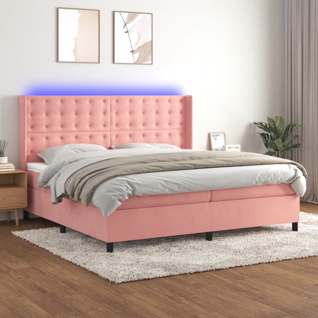 Sommier à lattes de lit matelas et LED Rose 200x200 cm Velours - XIOS