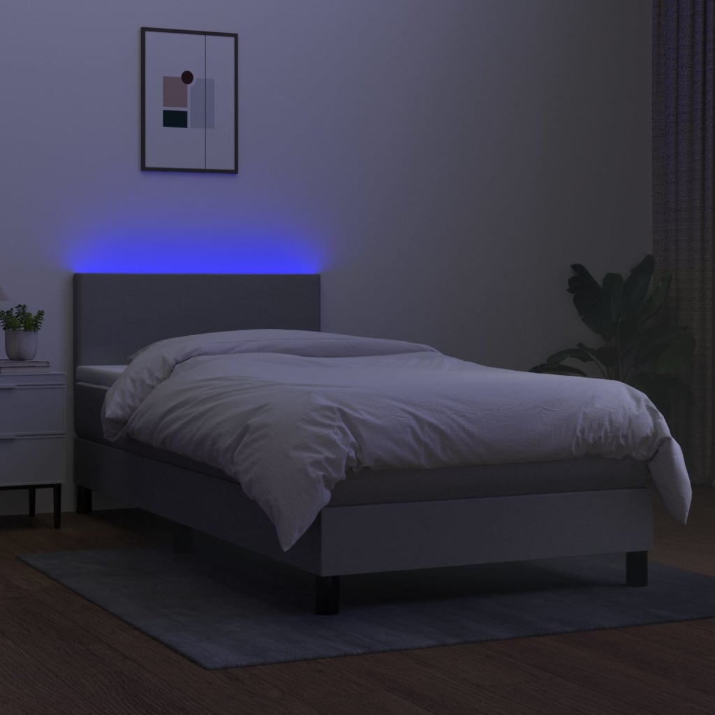 Sommier à lattes de lit matelas LED Gris clair 100x200 cm Tissu - XIOS