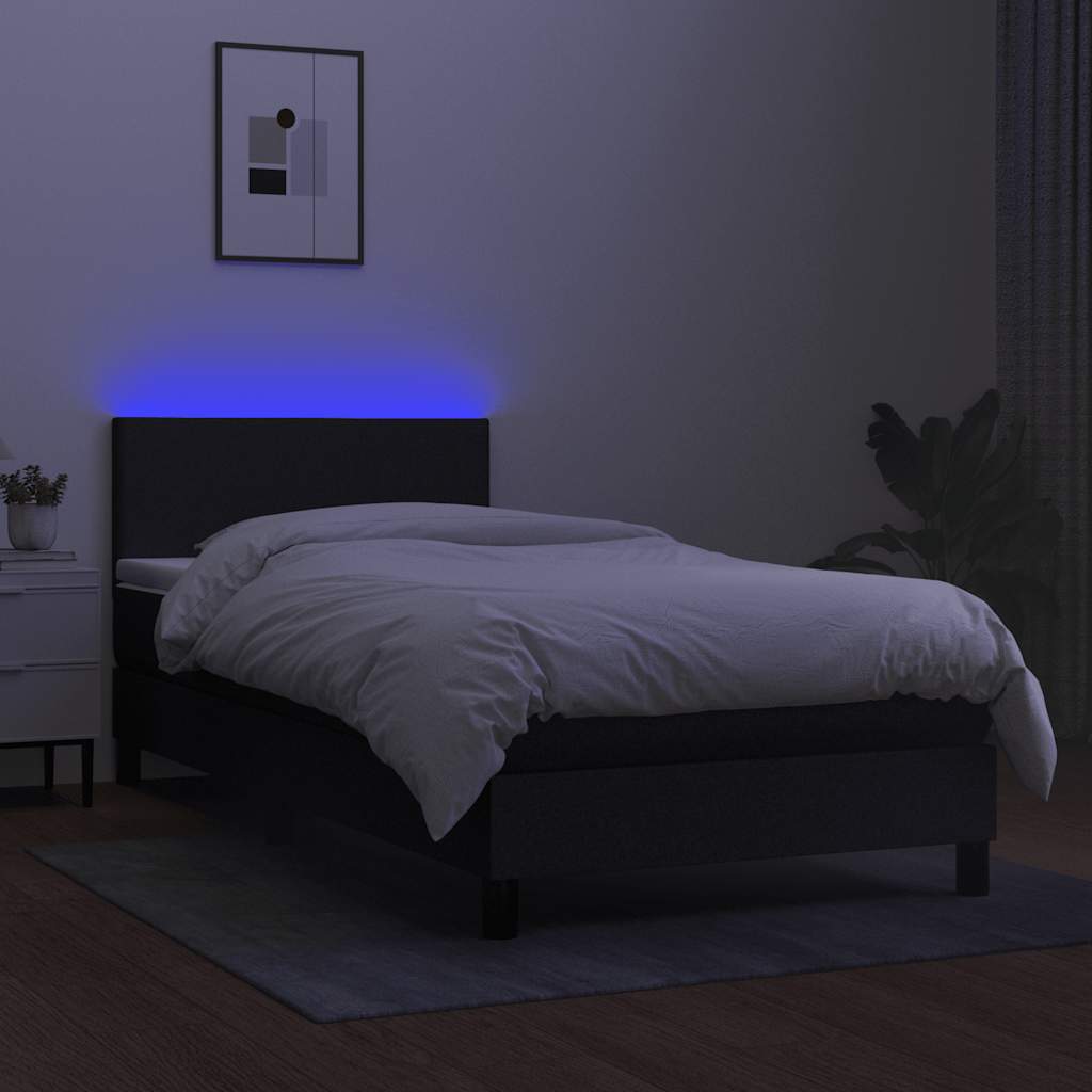 Sommier à lattes de lit avec matelas LED Noir 100x200 cm Tissu - XIOS