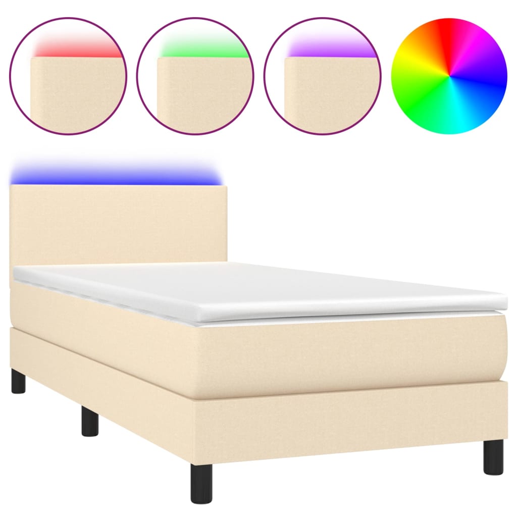 Sommier à lattes de lit avec matelas LED Crème 100x200 cm Tissu - XIOS