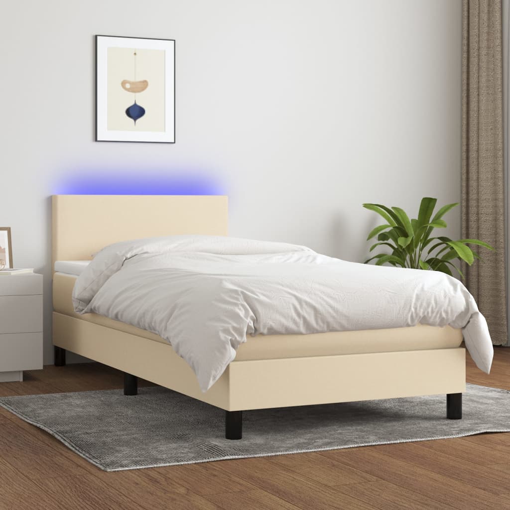 Sommier à lattes de lit avec matelas LED Crème 100x200 cm Tissu - XIOS