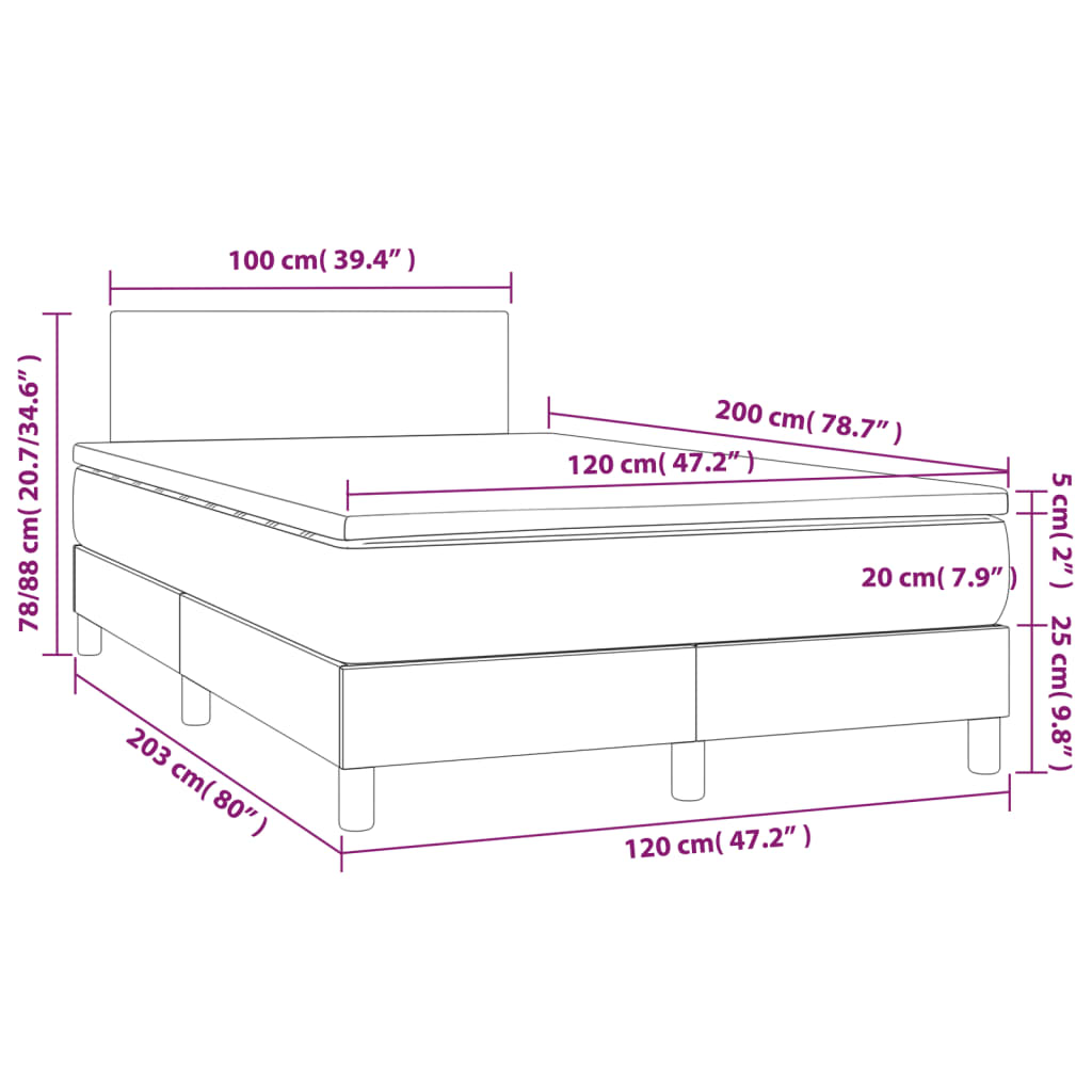 Sommier à lattes de lit avec matelas LED Taupe 120x200 cm Tissu - XIOS