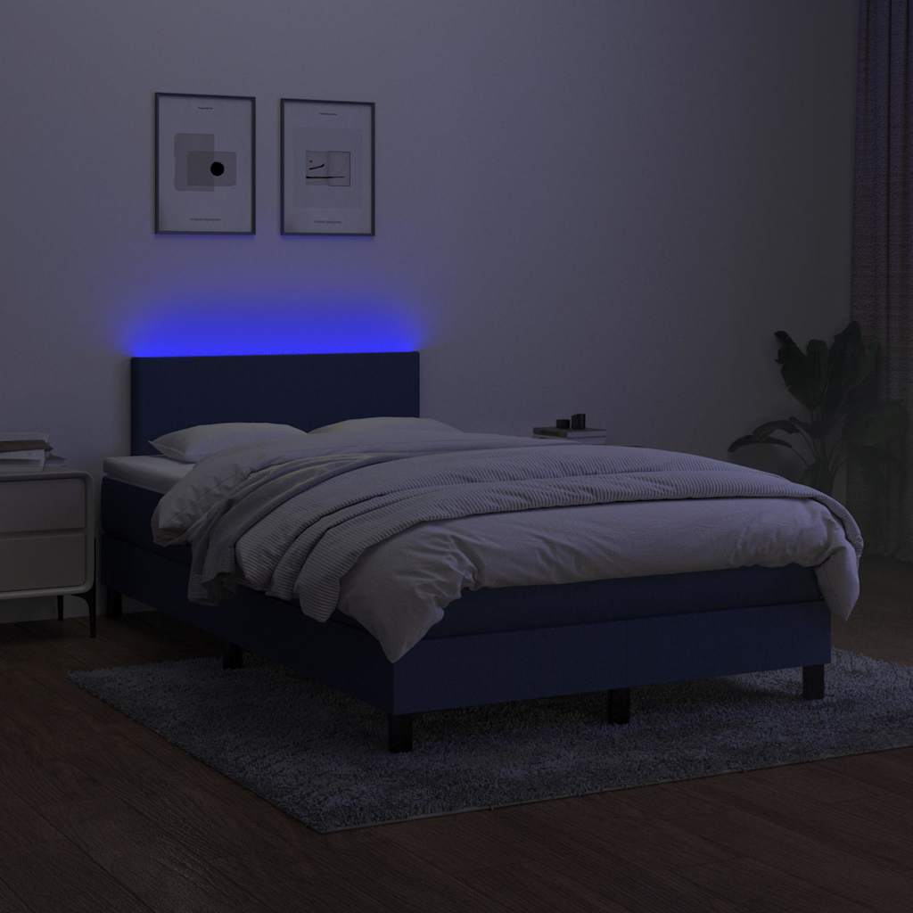 Sommier à lattes de lit avec matelas LED Bleu 120x200 cm Tissu
