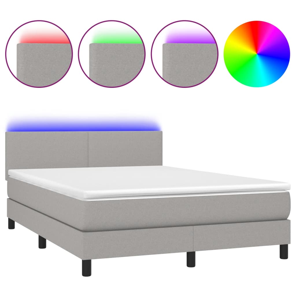 Sommier à lattes de lit et matelas et LED Gris clair 140x190 cm - XIOS