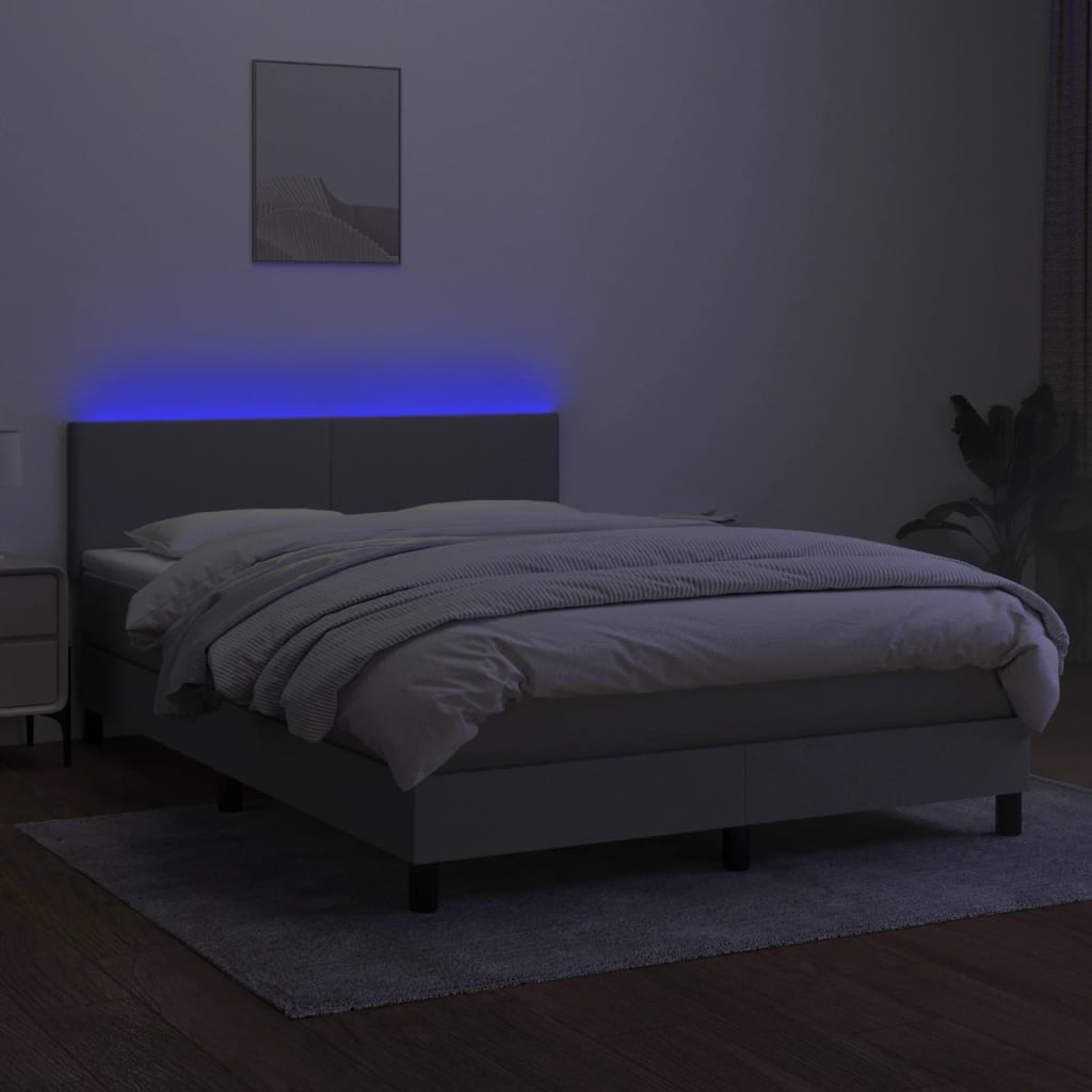 Sommier à lattes de lit et matelas et LED Gris clair 140x190 cm - XIOS