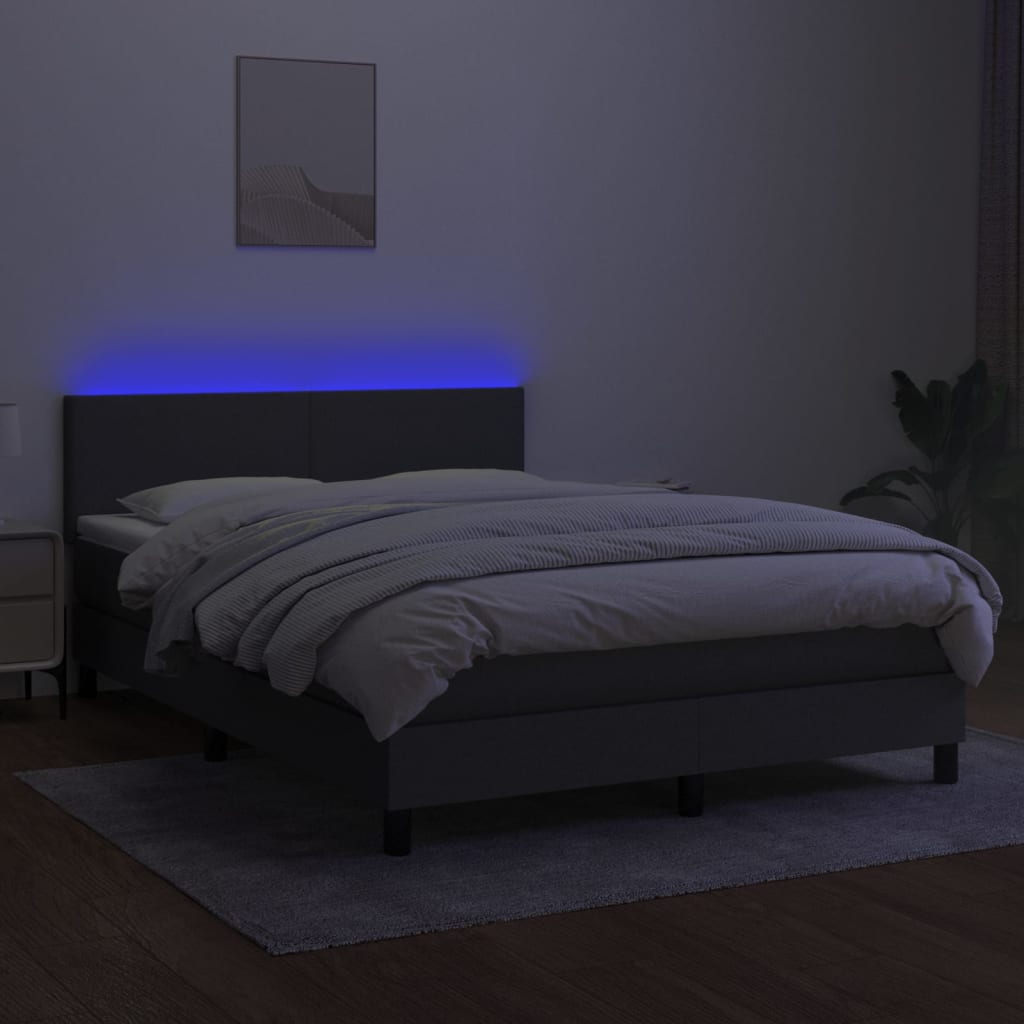 Sommier à lattes de lit et matelas et LED Gris foncé 140x190 cm - XIOS
