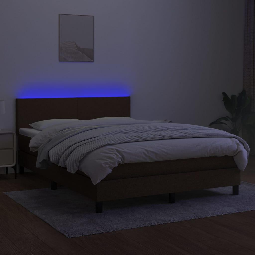 Sommier à lattes de lit matelas et LED Marron foncé 140x190 cm - XIOS