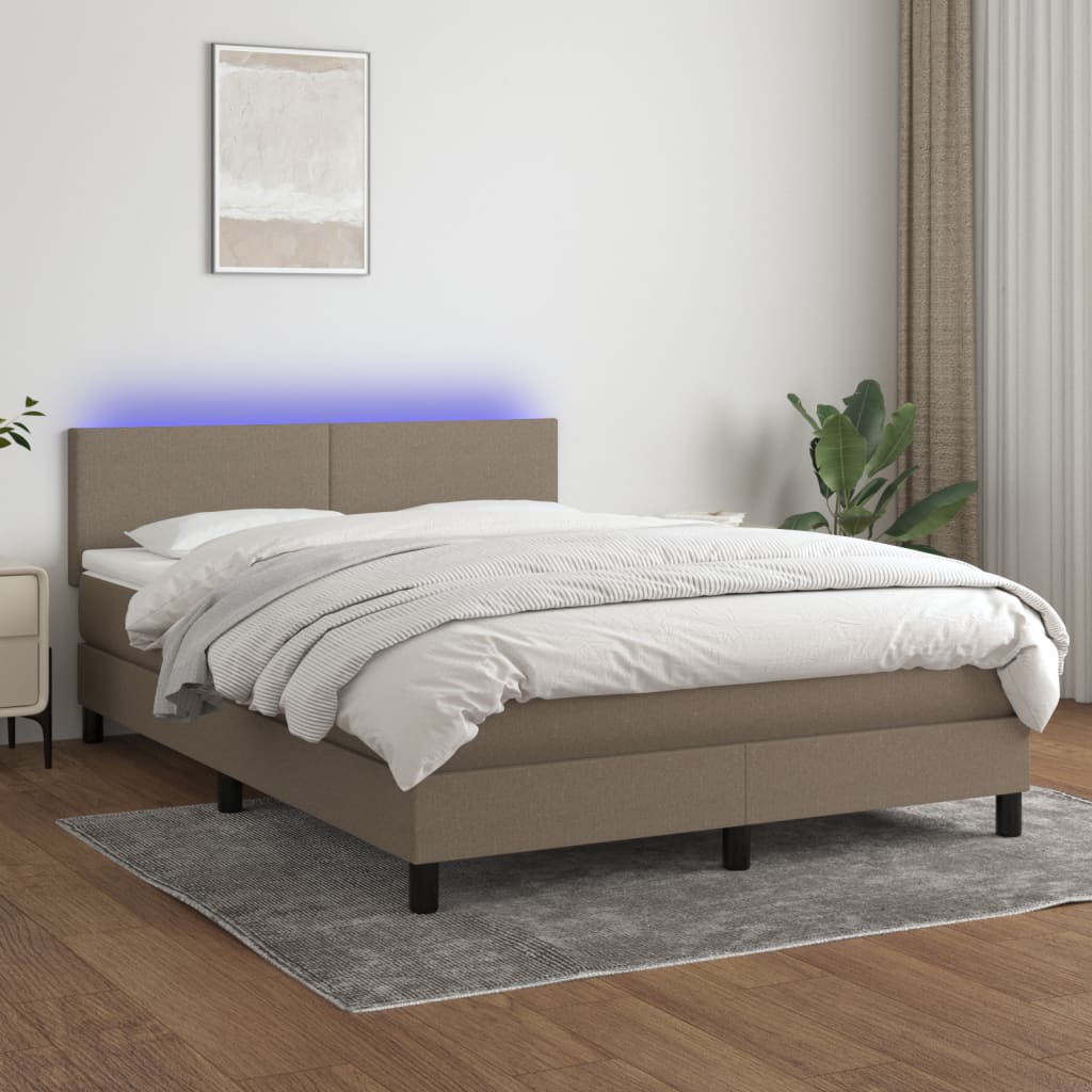 Sommier à lattes de lit avec matelas LED Taupe 140x190 cm Tissu
