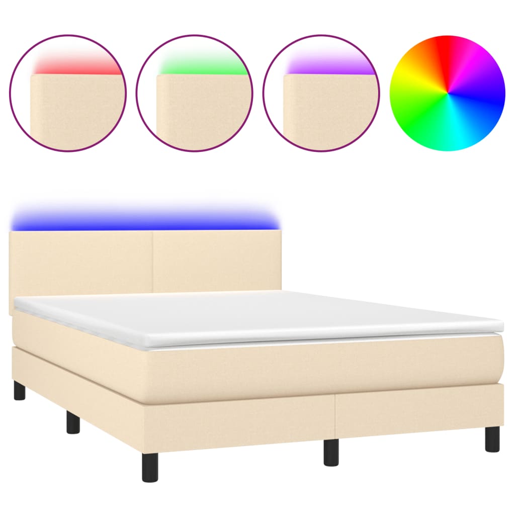Sommier à lattes de lit avec matelas LED Crème 140x190 cm Tissu - XIOS