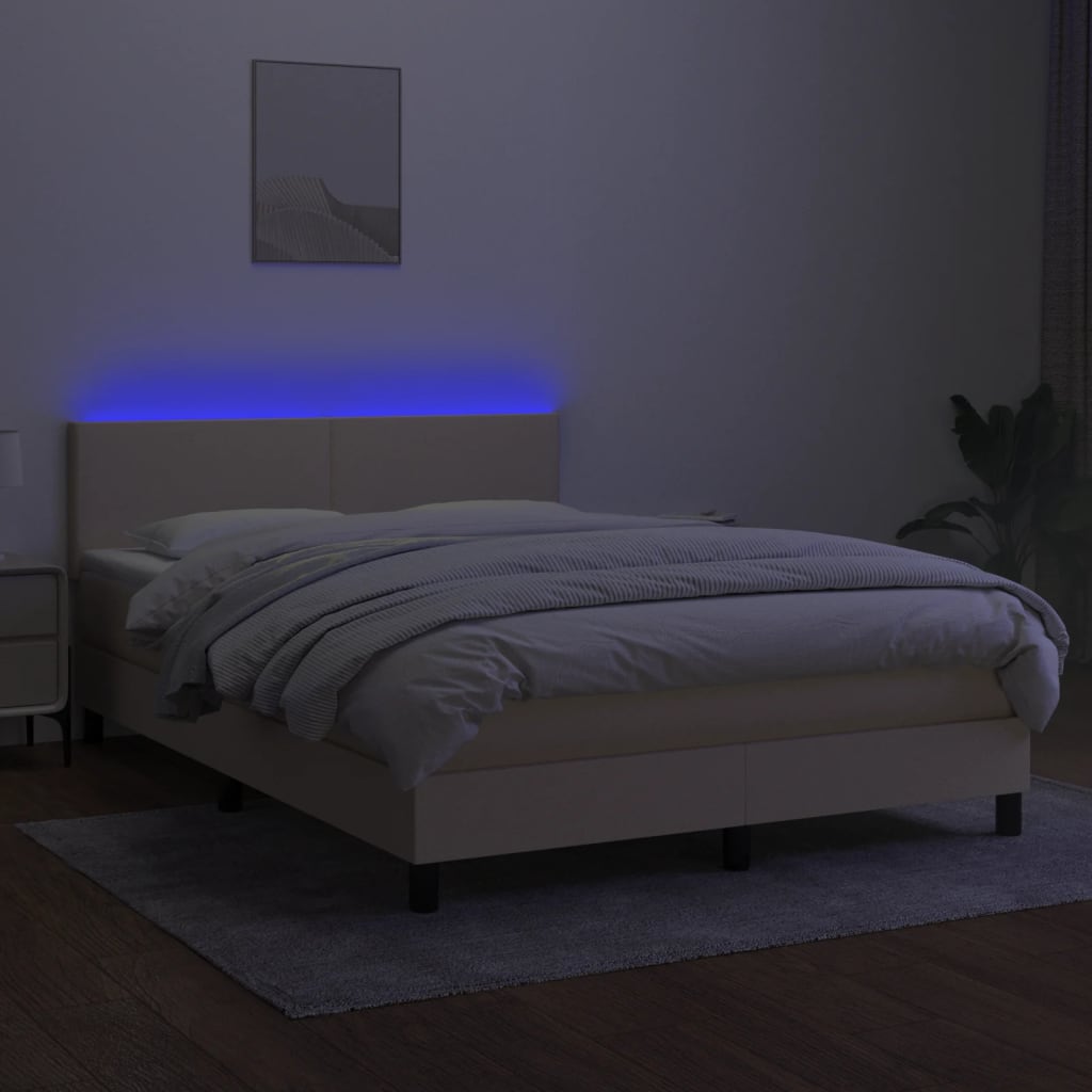 Sommier à lattes de lit avec matelas LED Crème 140x190 cm Tissu - XIOS