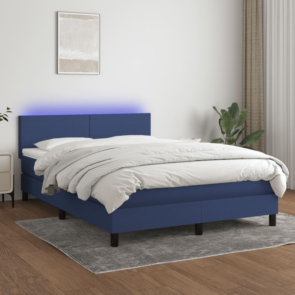 Sommier à lattes de lit avec matelas LED Bleu 140x190 cm Tissu - XIOS
