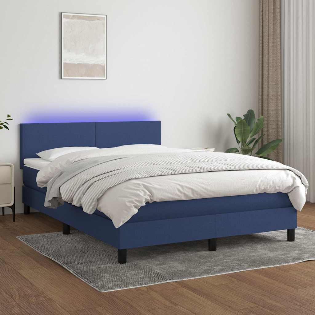 Sommier à lattes de lit avec matelas LED Bleu 140x190 cm Tissu