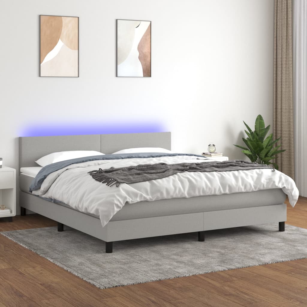 Sommier à lattes de lit matelas LED Gris clair 160x200 cm Tissu - XIOS