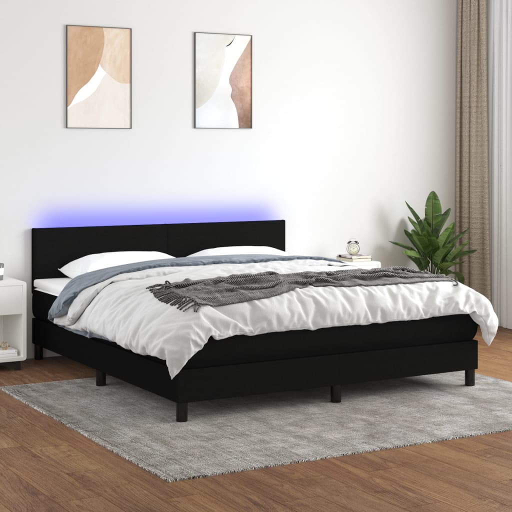 Sommier à lattes de lit avec matelas LED Noir 160x200 cm Tissu - XIOS