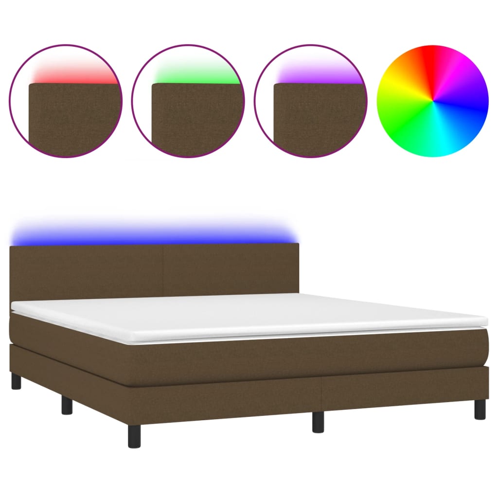 Sommier à lattes de lit matelas et LED Marron foncé 160x200 cm - XIOS