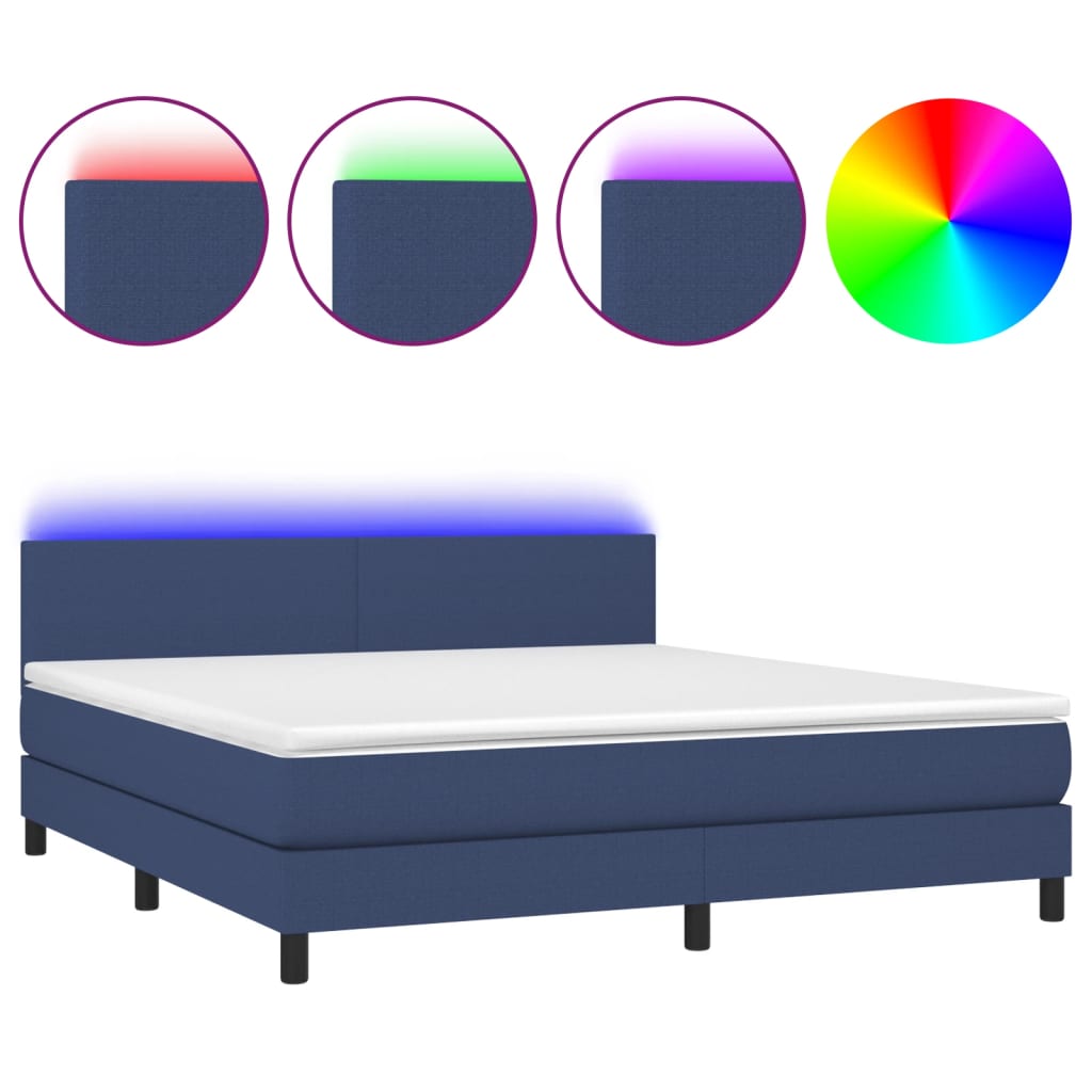 Sommier à lattes de lit avec matelas LED Bleu 160x200 cm Tissu - XIOS