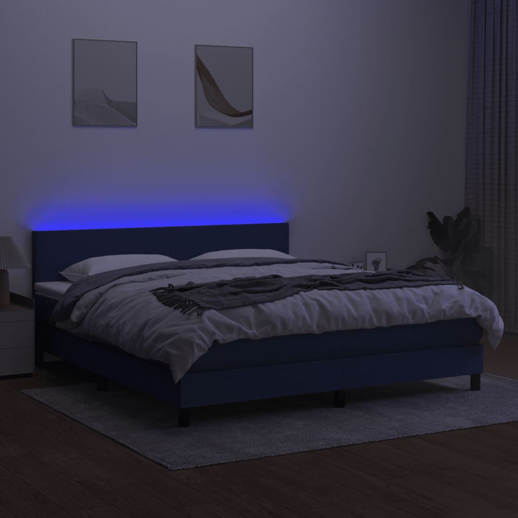 Sommier à lattes de lit avec matelas LED Bleu 160x200 cm Tissu - XIOS