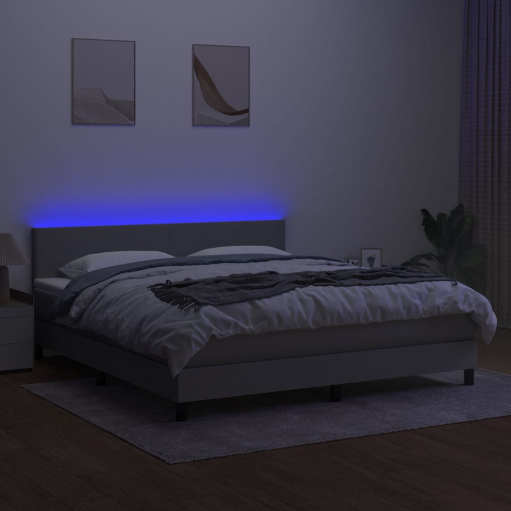 Sommier à lattes de lit et matelas et LED Gris clair 180x200 cm