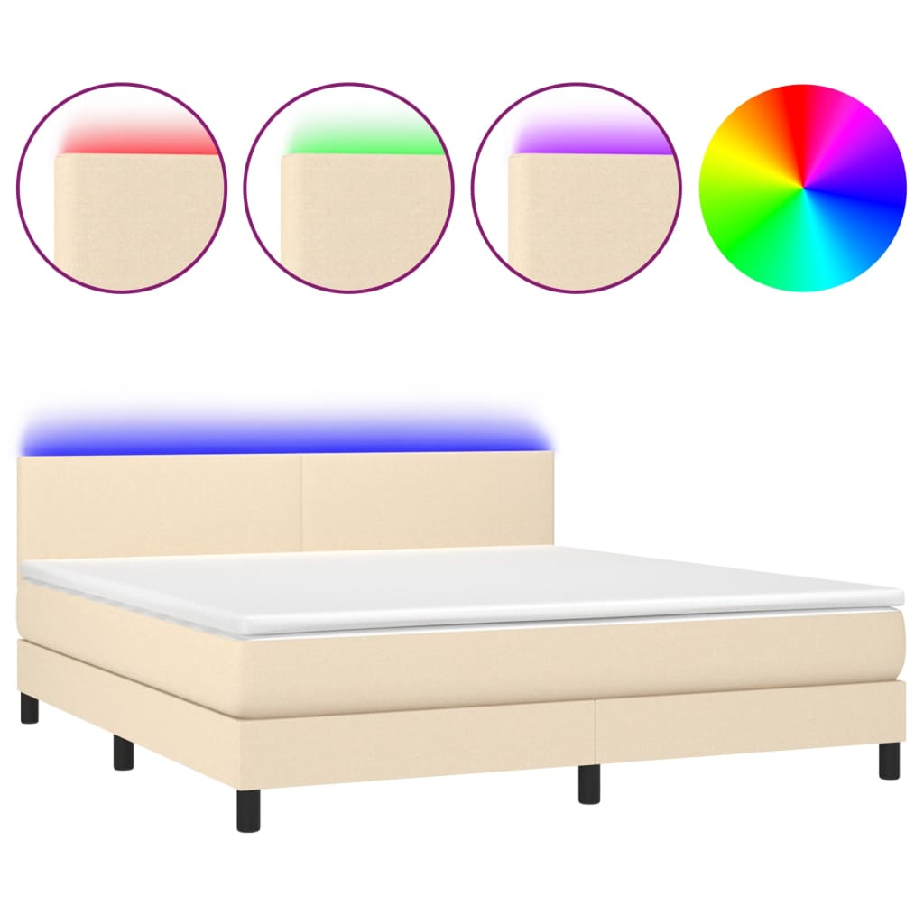 Sommier à lattes de lit avec matelas LED Crème 180x200 cm Tissu - XIOS