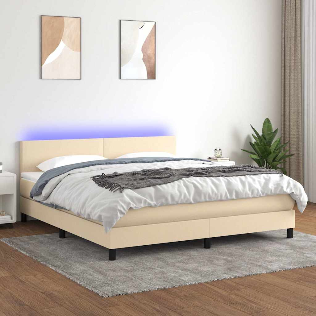 Sommier à lattes de lit avec matelas LED Crème 180x200 cm Tissu
