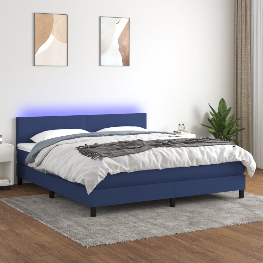 Sommier à lattes de lit avec matelas LED Bleu 180x200 cm Tissu - XIOS
