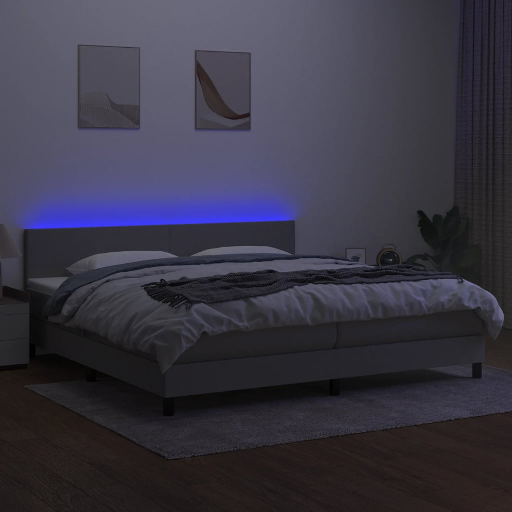 Sommier à lattes de lit matelas LED Gris clair 200x200 cm Tissu - XIOS