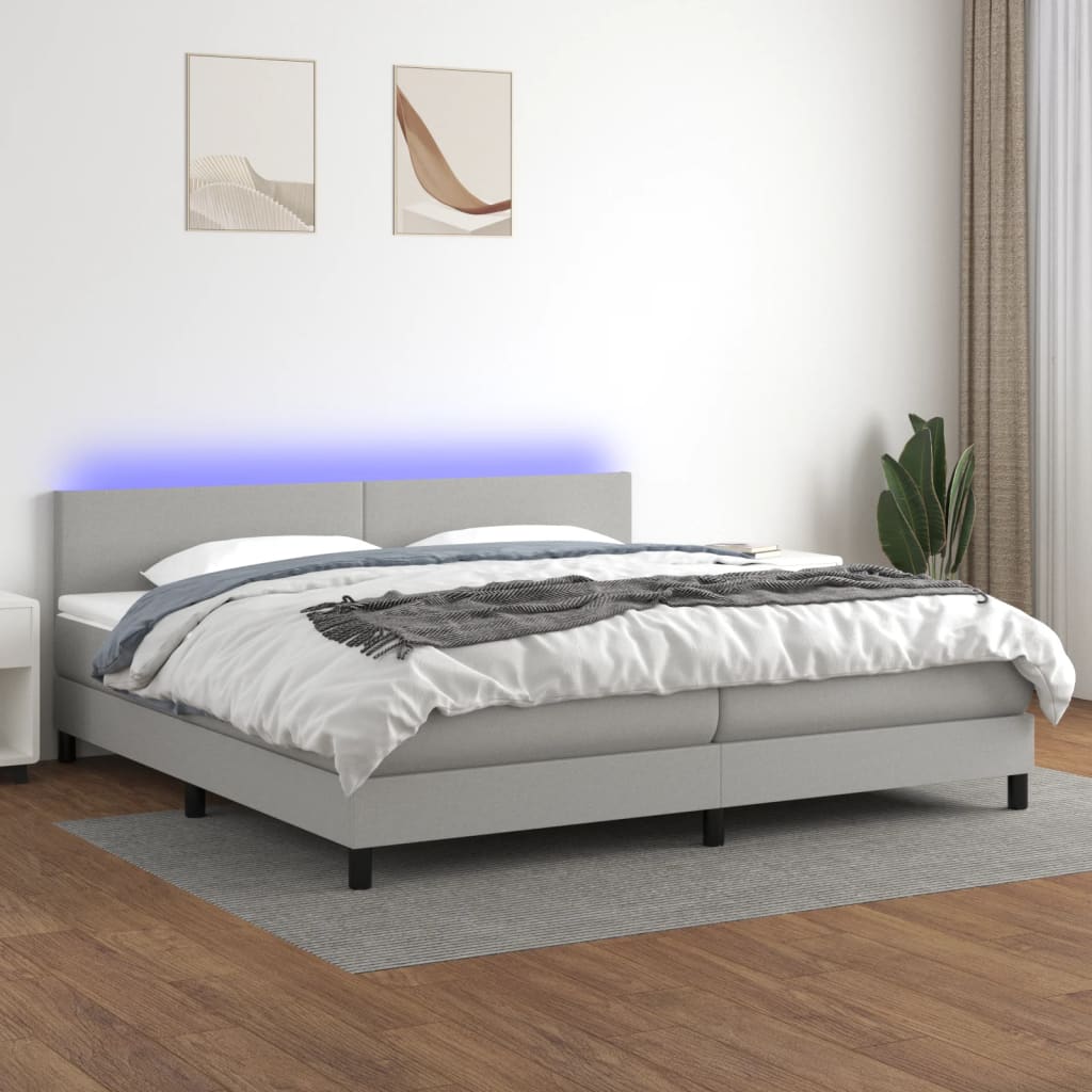 Sommier à lattes de lit matelas LED Gris clair 200x200 cm Tissu - XIOS