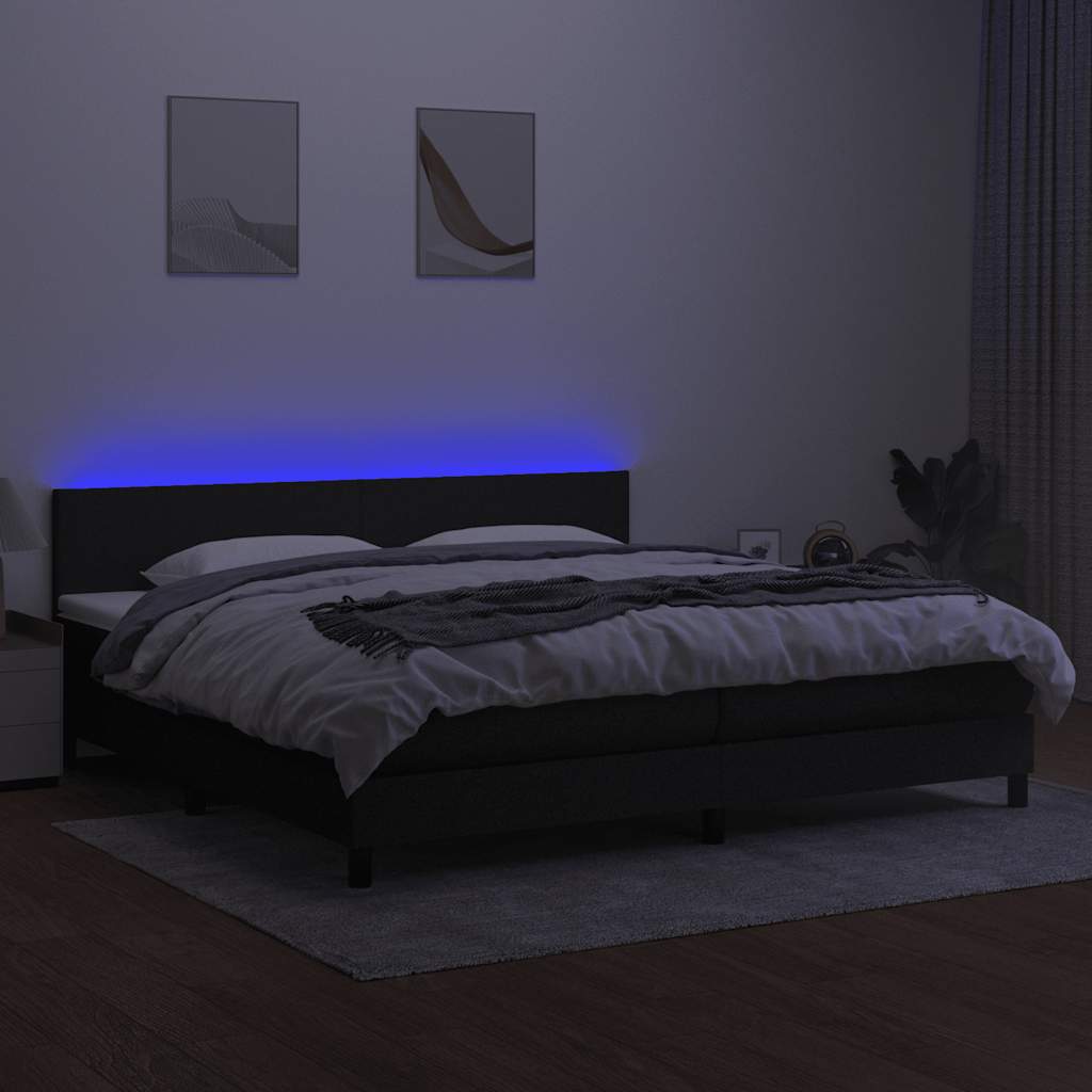 Sommier à lattes de lit et matelas et LED Noir 200x200 cm Tissu - XIOS