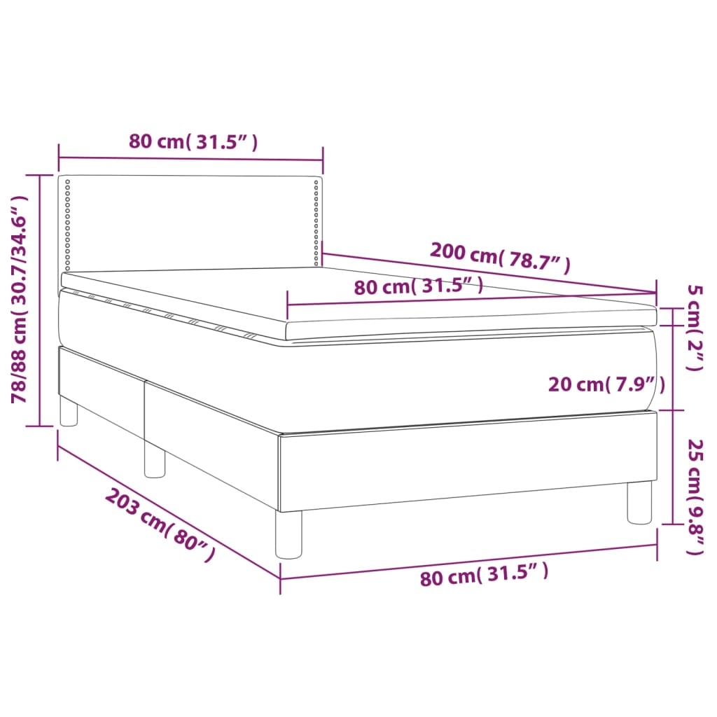 Sommier à lattes de lit avec matelas et LED Noir 80x200cm Tissu - XIOS