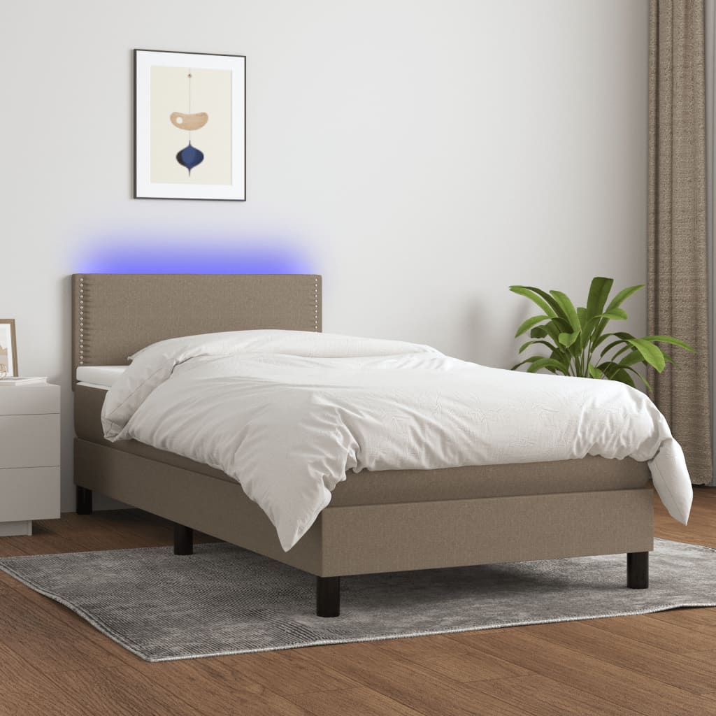Sommier à lattes de lit avec matelas LED Taupe 90x190 cm Tissu - XIOS