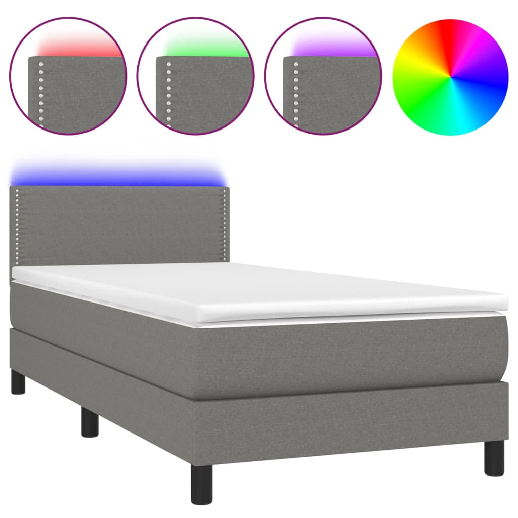 Sommier à lattes de lit avec matelas et LED Gris foncé 90x200cm - XIOS