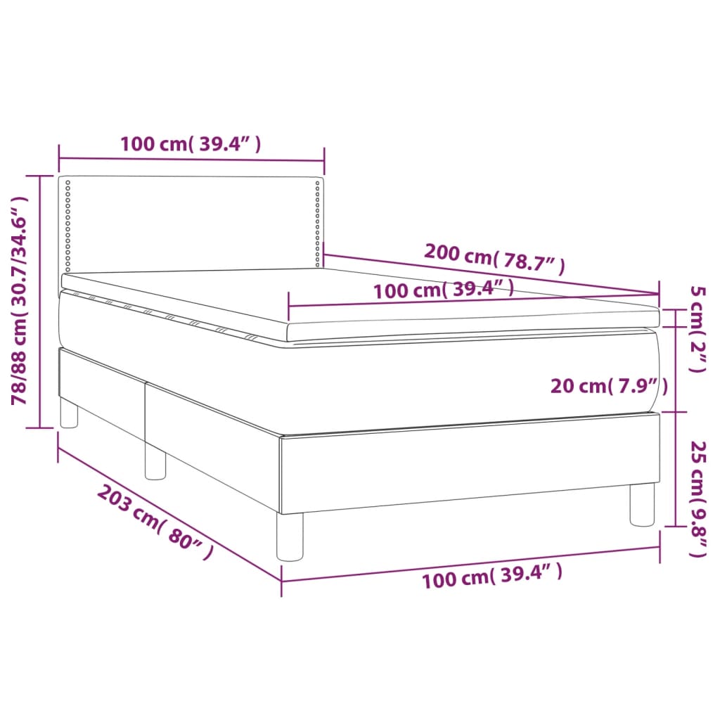 Sommier à lattes de lit et matelas et LED Gris foncé 100x200 cm - XIOS