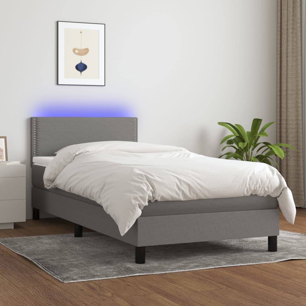 Sommier à lattes de lit et matelas et LED Gris foncé 100x200 cm - XIOS