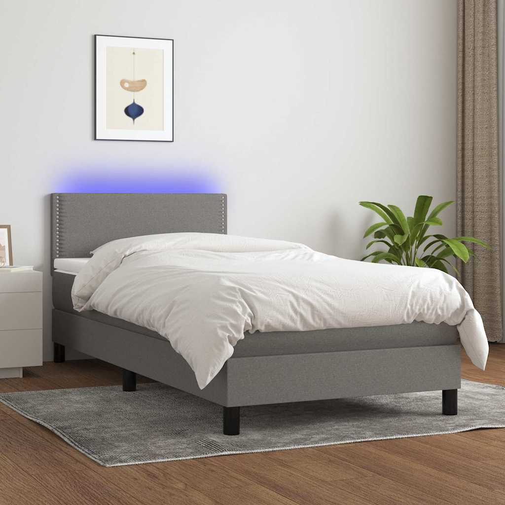 Sommier à lattes de lit et matelas et LED Gris foncé 100x200 cm