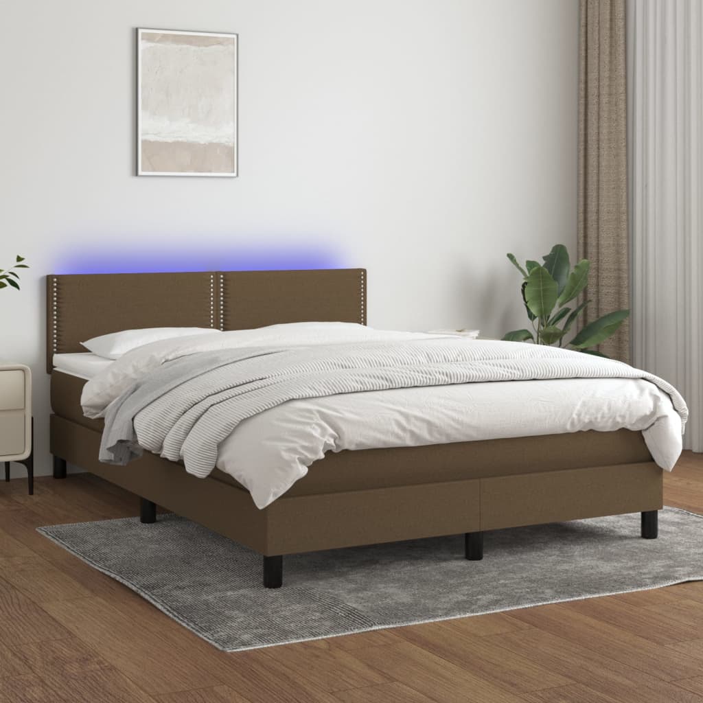 Sommier à lattes de lit matelas et LED Marron foncé 140x190 cm - XIOS