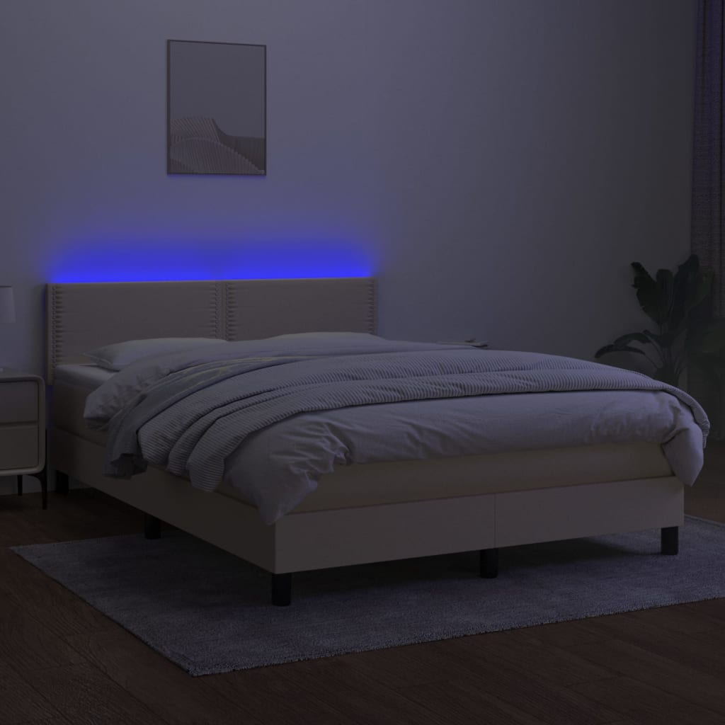 Sommier à lattes de lit avec matelas LED Crème 140x190 cm Tissu - XIOS