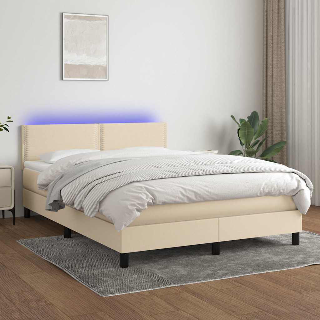 Sommier à lattes de lit avec matelas LED Crème 140x190 cm Tissu
