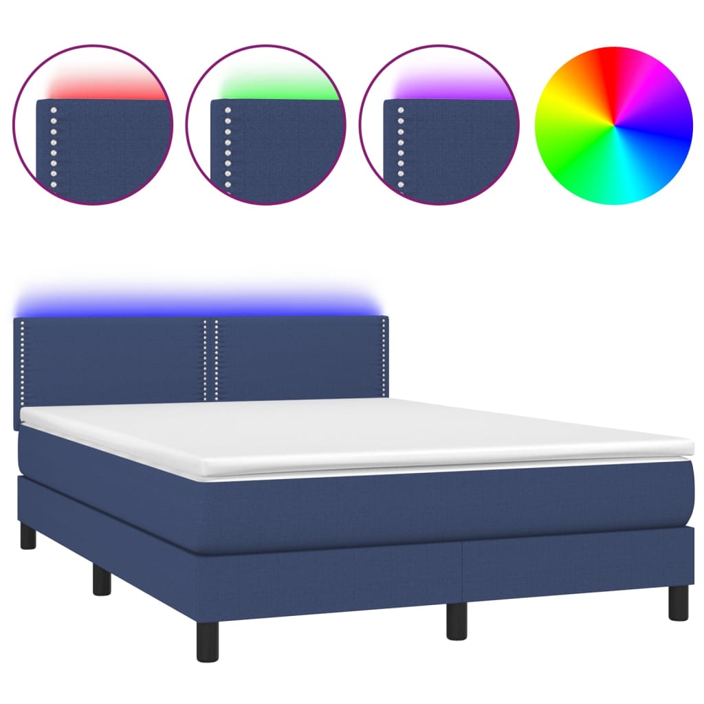 Sommier à lattes de lit avec matelas LED Bleu 140x190 cm Tissu - XIOS