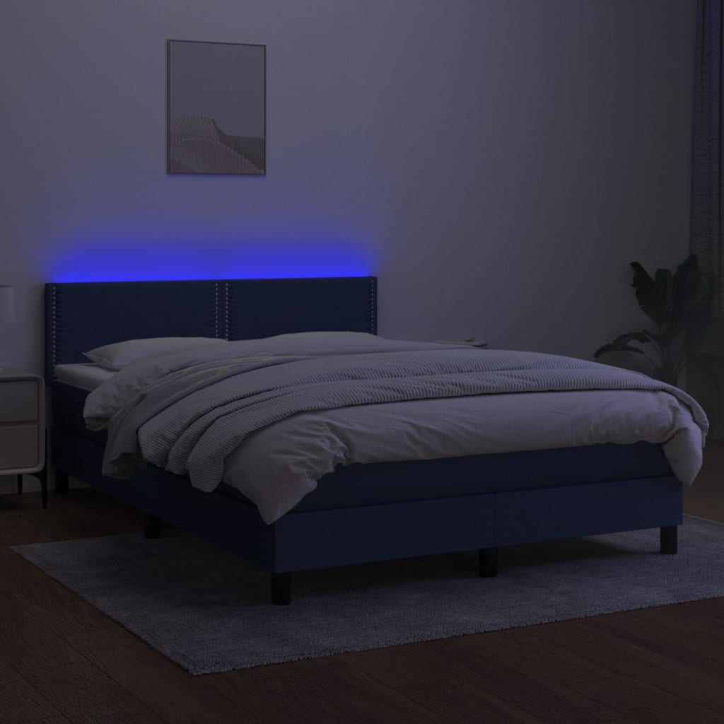 Sommier à lattes de lit avec matelas LED Bleu 140x190 cm Tissu - XIOS