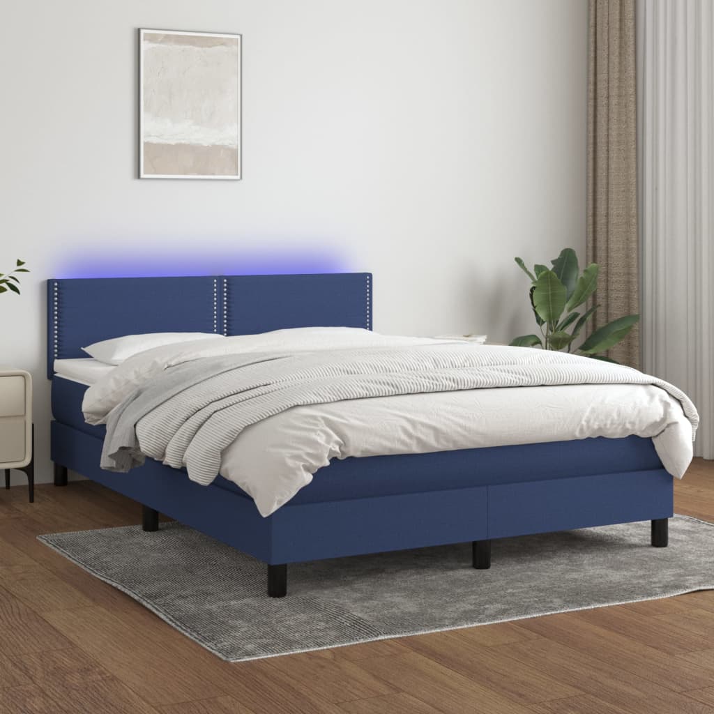 Sommier à lattes de lit avec matelas LED Bleu 140x190 cm Tissu - XIOS