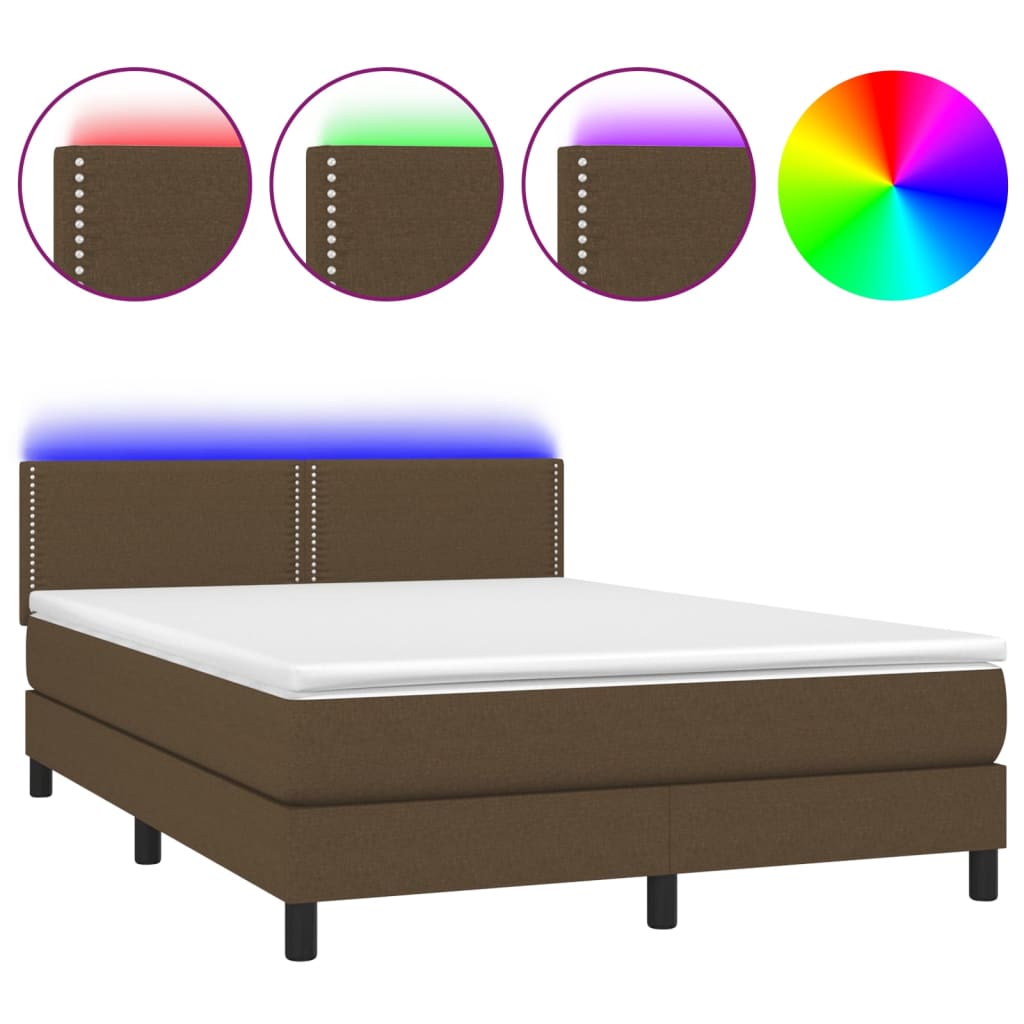 Sommier à lattes de lit matelas et LED Marron foncé 140x200 cm - XIOS