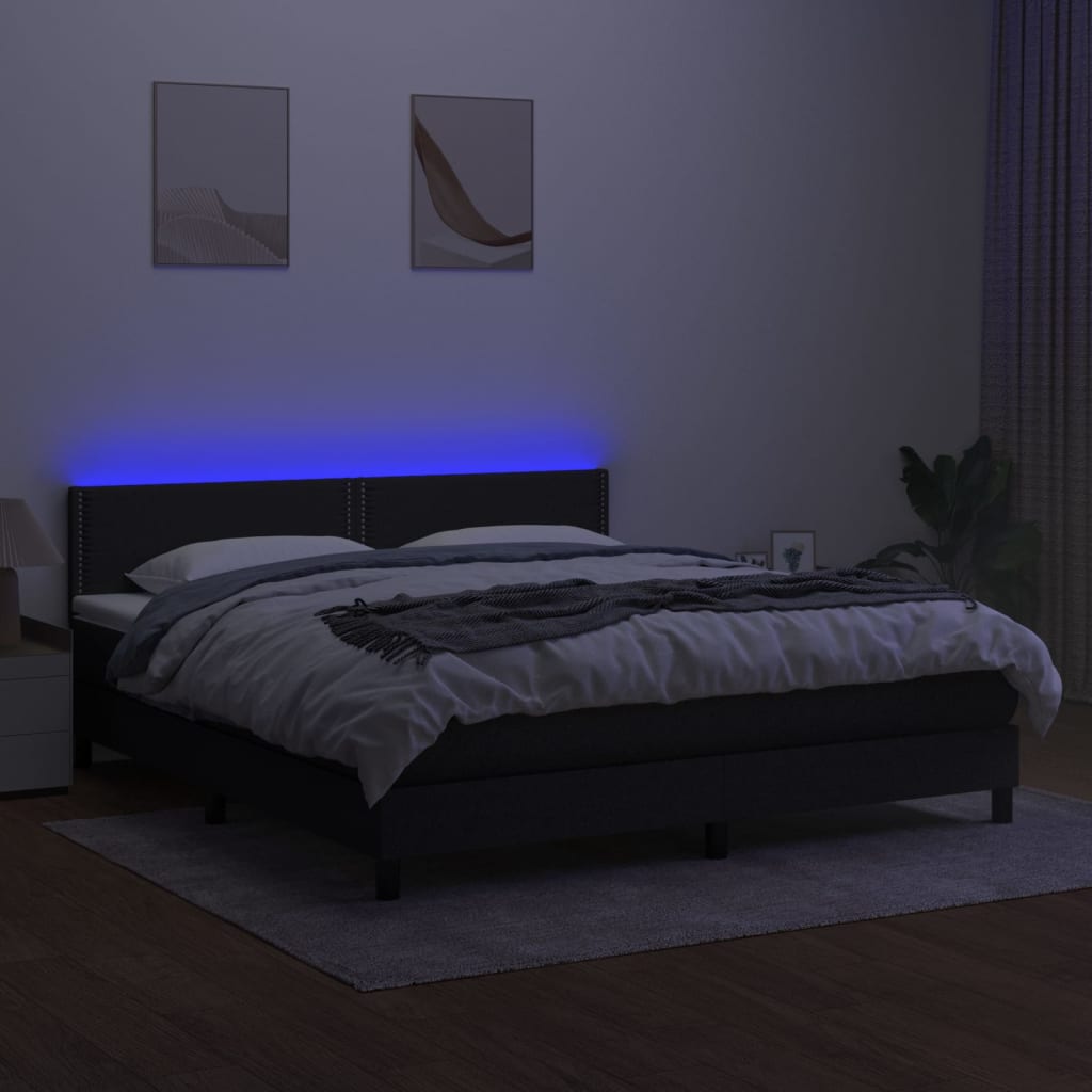 Sommier à lattes de lit avec matelas LED Noir 160x200 cm Tissu - XIOS