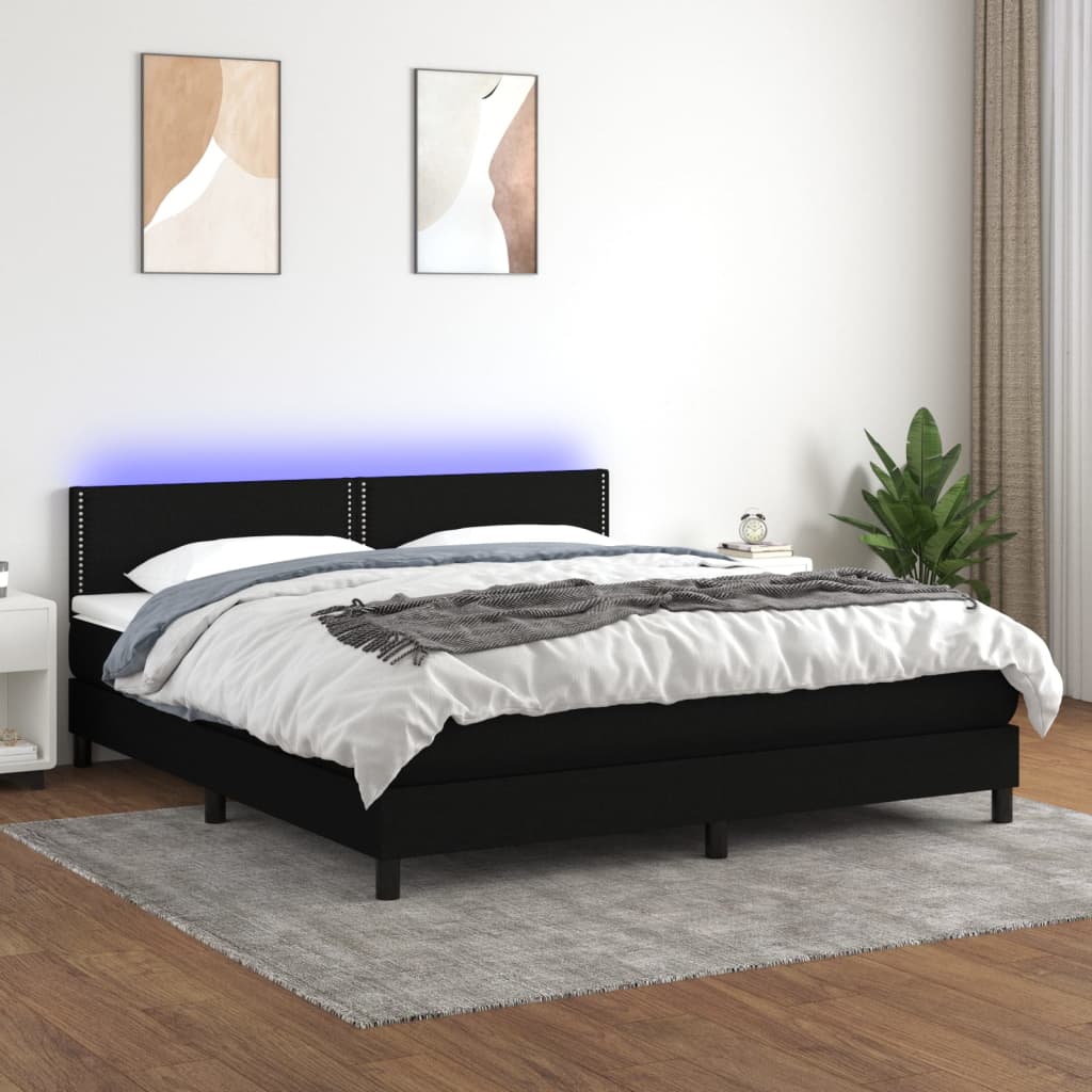 Sommier à lattes de lit avec matelas LED Noir 160x200 cm Tissu - XIOS